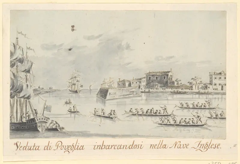 The Island of Povegila, with British Naval Officers Embarking Wall Art by Giacomo Guardi - High-Resolution Digital Print