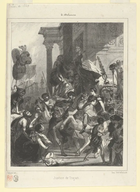 The Justice of Trajan, plate for l'Album des Salons Wall Art by Jules-Robert-Pierre-Joseph Challamel - High-Resolution Digital Print