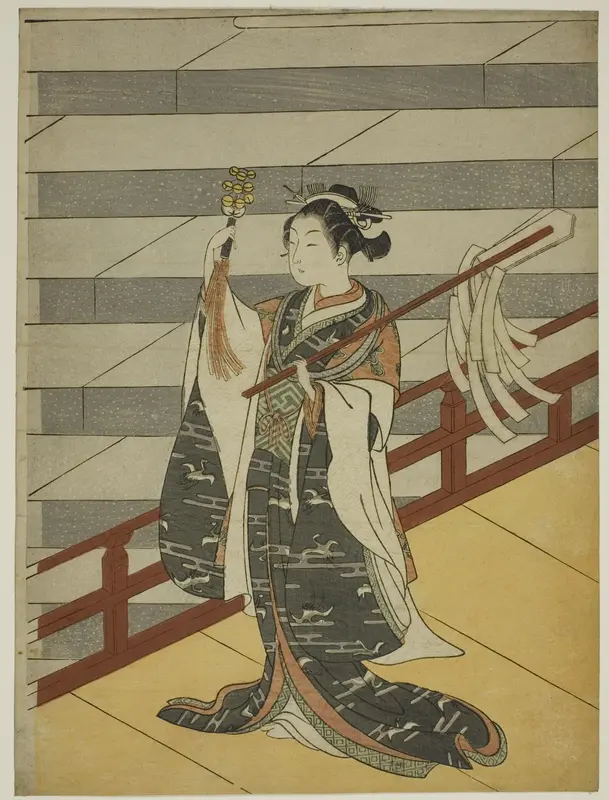 The Kagura Dancer Wall Art by Suzuki Harunobu - High-Resolution Digital Print