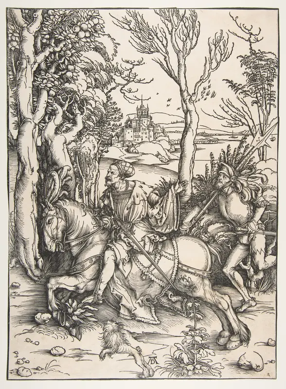 The Knight on the Horseback with Lansquenet Wall Art by Albrecht Dürer - High-Resolution Digital Print