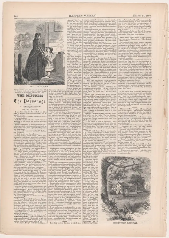 The Lady in Black, Meadowbrook Parsonage (from "The Mistress of the Parsonage," in "Harper's Weekly") Wall Art by Winslow Homer - High-Resolution Digital Print