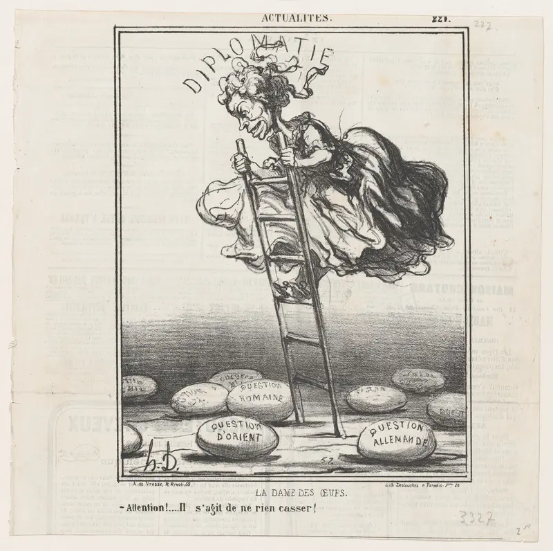 The lady of the eggs: Watch out! It's important not to break any of them!, from 'News of the day,' published in "Le Charivari" Wall Art by Honoré Daumier - High-Resolution Digital Print