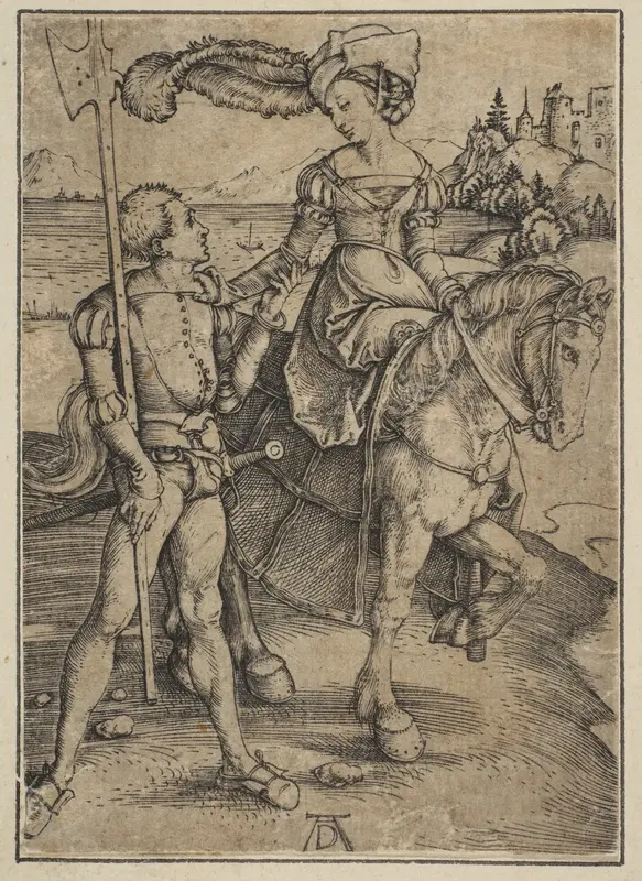 The Lady on Horseback and the Lansquenet Wall Art by Albrecht Dürer - High-Resolution Digital Print
