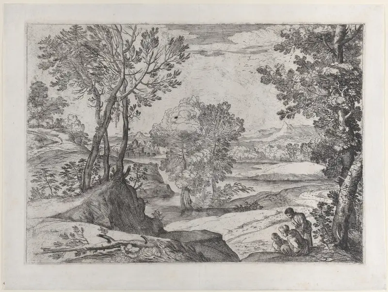 The Landscape With the Family Wall Art by Giovanni Francesco Grimaldi - High-Resolution Digital Print