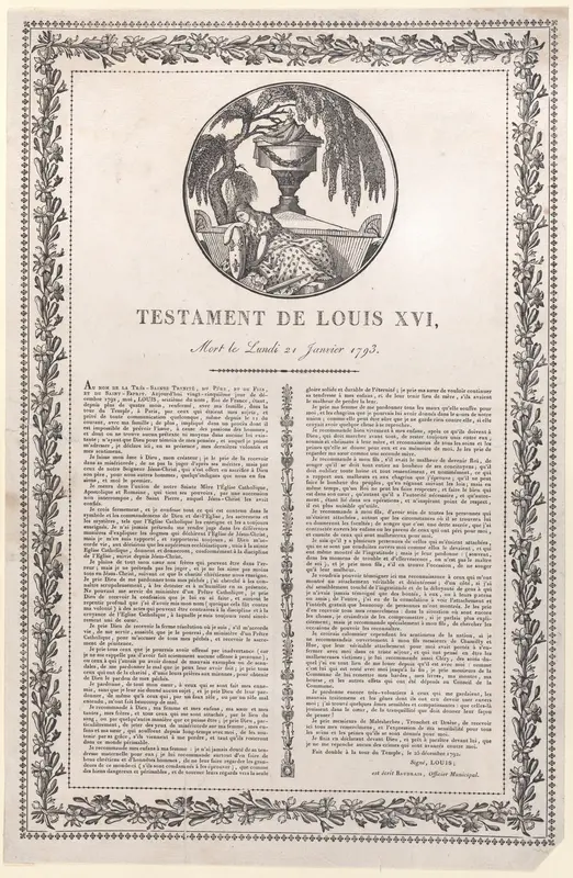 The last words of Louis XVI (Testament de Louis XVI) Wall Art by Anonymous - High-Resolution Digital Print
