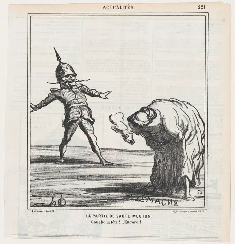 The leapfrog game: Bend your head down! Again!, from 'News of the day,' published in "Le Charivari" Wall Art by Honoré Daumier - High-Resolution Digital Print