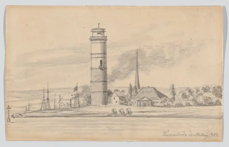 The Lighthouse of Travemünde Seen from the South Wall Art by Martinus Rørbye - High-Resolution Digital Print