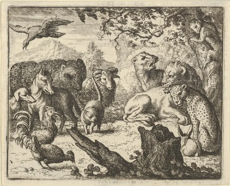 The Lion Announces a Durable Peace to the Animals who Surround Him from Hendrick van Alcmar's Renard The Fox Wall Art by Allart van Everdingen - High-Resolution Digital Print