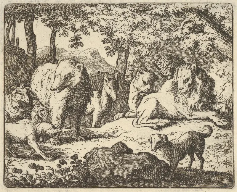 The Lion Delays Renard's Execution for a Final Interrogation from Hendrick van Alcmar's Renard The Fox Wall Art by Allart van Everdingen - High-Resolution Digital Print