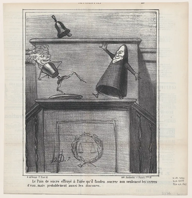 The loaf of sugar frightened at the idea that it will be necessary not only to sweeten the water of the orators but probably also their speeches, from "News of the Day" Wall Art by Honoré Daumier - High-Resolution Digital Print