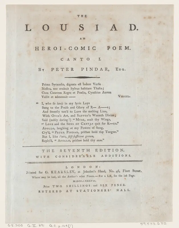 The Lousiad, Title Page Wall Art by Thomas Rowlandson - High-Resolution Digital Print