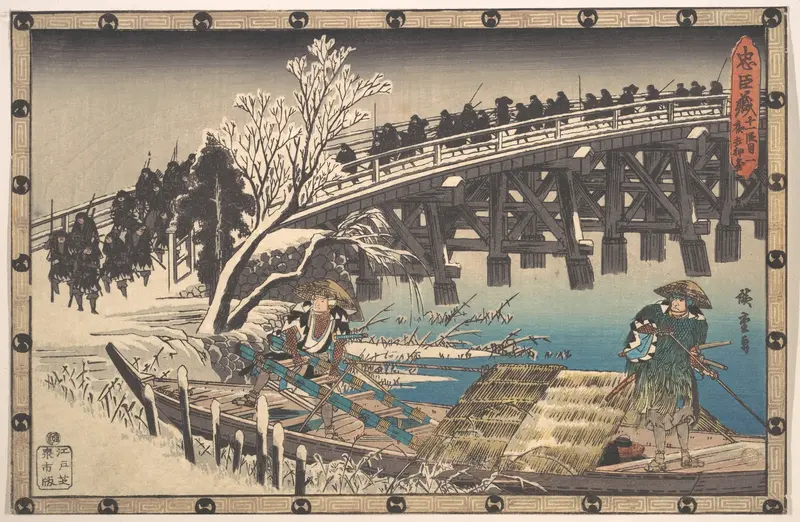 The Loyal Ronin Crossing the Long Bridge to Embark for the Night Attack upon Moronao