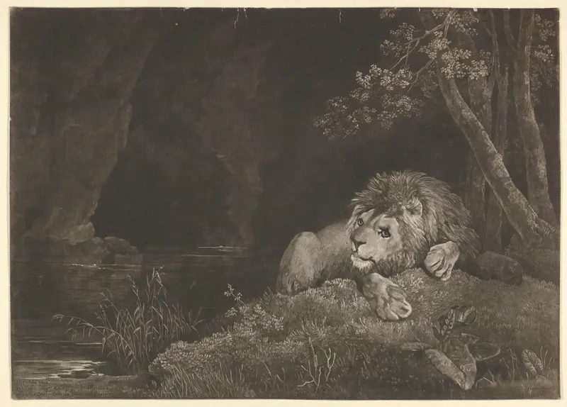 The Lyon (Recumbent Lion by a Pool) Wall Art by George Townley Stubbs - High-Resolution Digital Print