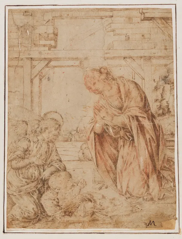 The Madonna Adoring the Child, with an Angel Wall Art by Lorenzo di Credi (Lorenzo d'Andrea d'Oderigo) - High-Resolution Digital Print