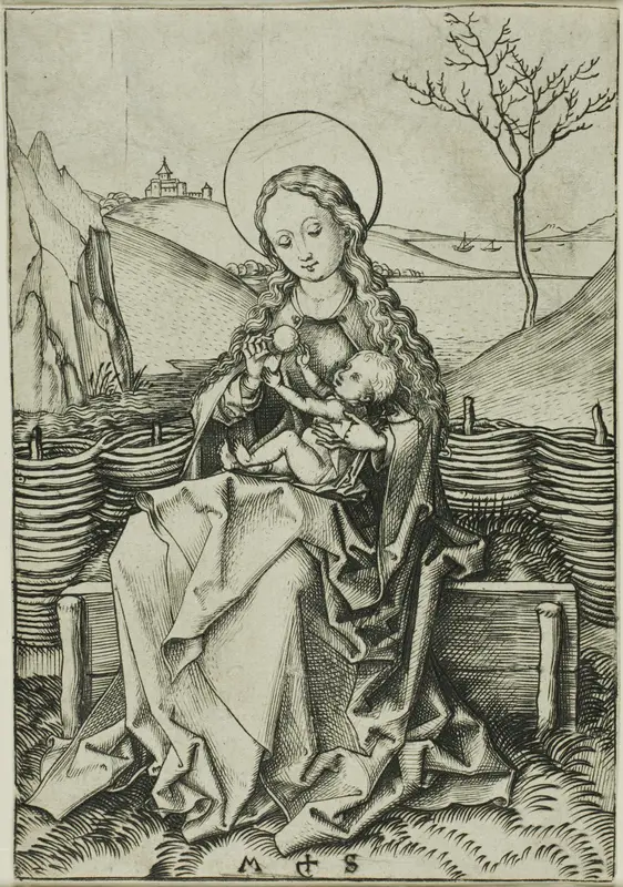 The Madonna and Child on a Grassy Bench Wall Art by Martin Schongauer - High-Resolution Digital Print
