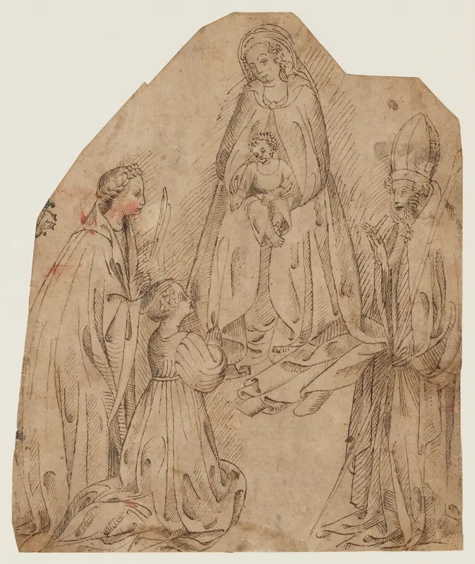 The Madonna and Child with a Female Martyr Saint, a Bishop Saint, and a Female Donor Wall Art by Stefano da Verona (Stefano di Giovanni d'Arbosio di Francia) - High-Resolution Digital Print