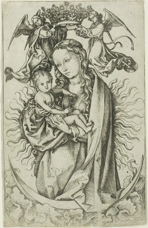 The Madonna on the Crescent Crowned by Two Angels Wall Art by Martin Schongauer - High-Resolution Digital Print