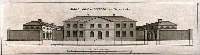 The Magdalen Hospital, St George's Fields, Southwark, with a scale beneath Wall Art by Joel Johnson - High-Resolution Digital Print