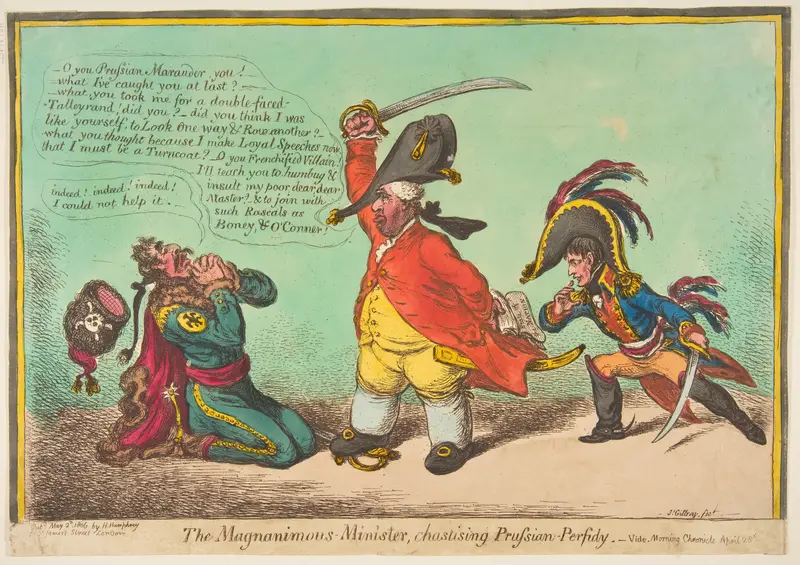 The Magnanimous–Minster, chastising Prussian–Perfidy.–Vide–Morning Chronicle April 28th Wall Art by James Gillray - High-Resolution Digital Print
