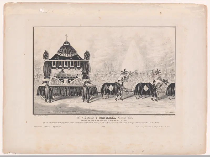The Magnificent O'Connell Funeral Car, Passing the Park in New York City, on Wednesday, Sept. 22nd, 1847 Wall Art by Nathaniel Currier - High-Resolution Digital Print