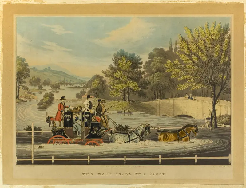The Mail Coach in a Flood Wall Art by Rosenbourg Rosenbourg - High-Resolution Digital Print