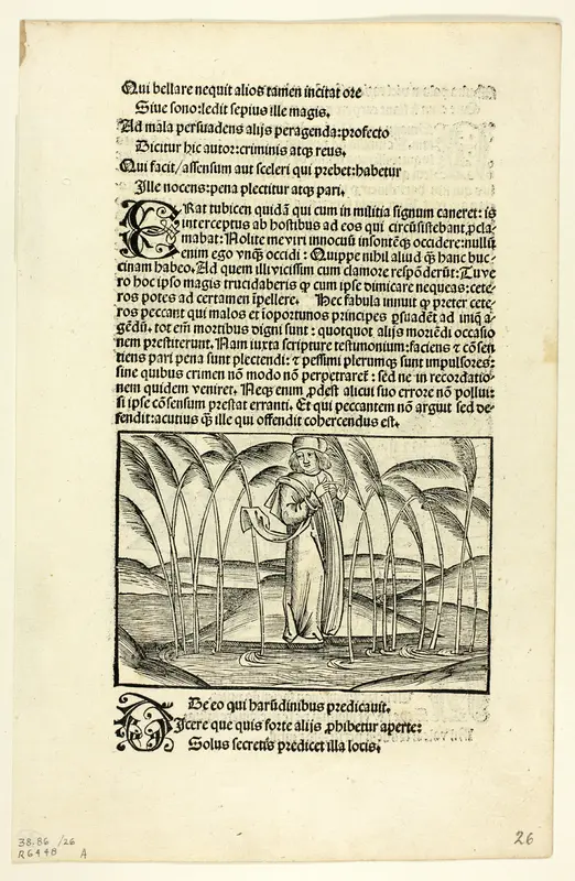 The Man Who Therefore Preached to the Reeds (recto) and The Armed Noble Who Presumed Much but Did Little (verso) from Fabulae et Vita (Fables and Life), Plate 26 from Woodcuts from Books of the 15th Century Wall Art by Unknown artist - High-Resolution Digital Print
