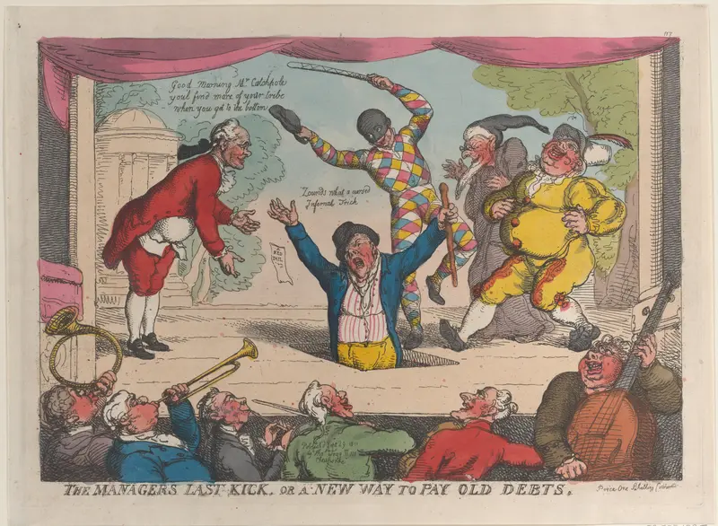 The Manager's Last Kick, or a New Way to Pay Old Debts Wall Art by Thomas Rowlandson - High-Resolution Digital Print