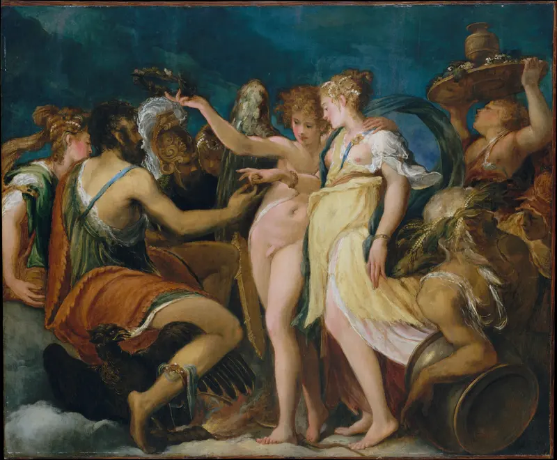 The Marriage of Cupid and Psyche Wall Art by Andrea Schiavone (Andrea Meldola) - High-Resolution Digital Print