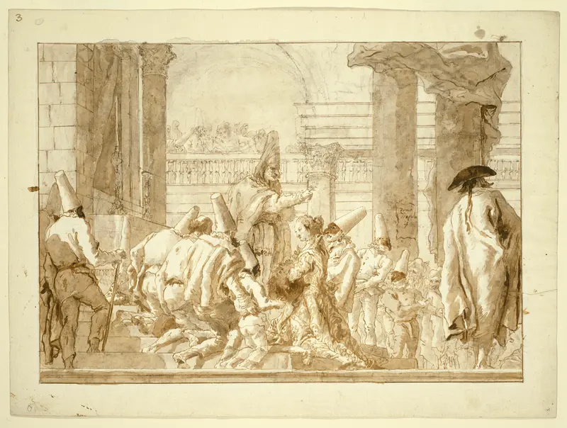 The Marriage of Punchinello's Father Wall Art by Giovanni Domenico Tiepolo - High-Resolution Digital Print