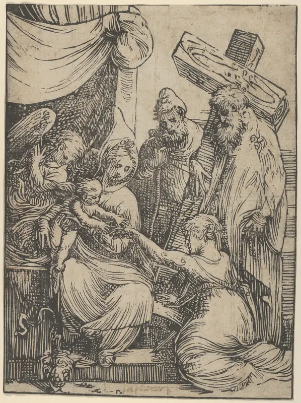 The marriage of Saint Catherine Wall Art by Andrea Schiavone (Andrea Meldola) - High-Resolution Digital Print