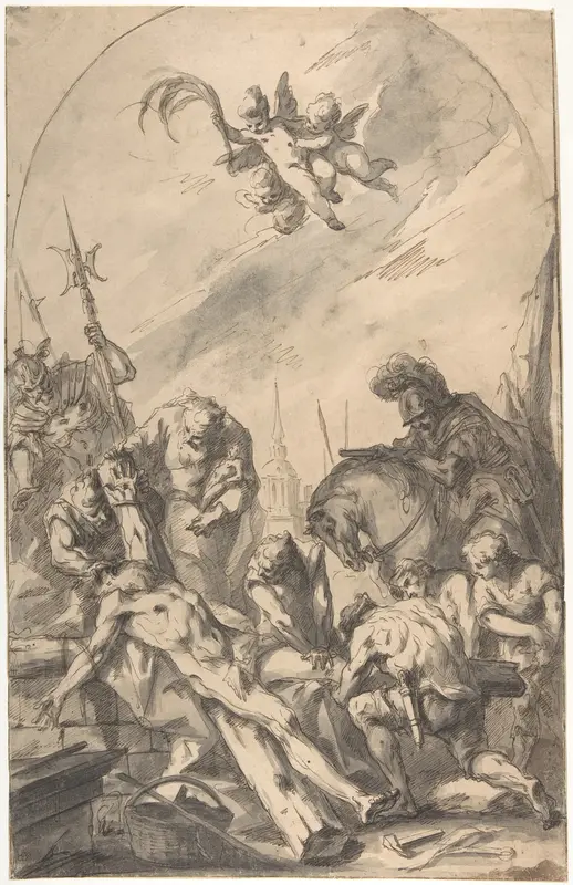 The Martyrdom of Saint Andrew (recto); Back of a Woman Wearing a Long Dress with a Ruff (verso) Wall Art by Gaspare Diziani - High-Resolution Digital Print