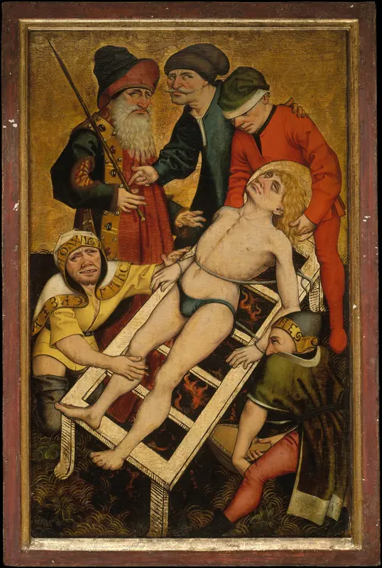 The Martyrdom of Saint Lawrence; (reverse) Giving Drink to the Thirsty Wall Art by Master of the Acts of Mercy - High-Resolution Digital Print