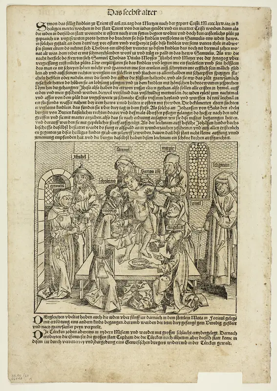 The Martyrdom of Saint Simon of Trent from Schedel Weltchronik (Schedel’s World History), Plate 23 from Woodcuts from Books of the 15th Century Wall Art by Michel Wolgemut - High-Resolution Digital Print