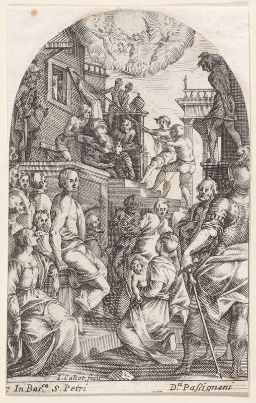 The Martyrdom of St. Peter, plate 7 from "Les Tableaux de Rome, Les Eglises Jubilaires" (The Paintings of Rome, The Churches Jubilee) Wall Art by Jacques Callot - High-Resolution Digital Print