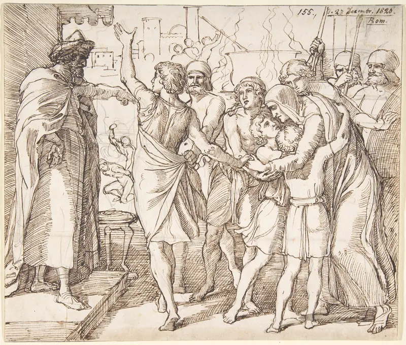 The Martyrdom of the seven brothers; verso: Sketch of two men wrestling (?) Wall Art by Julius Schnorr von Carolsfeld - High-Resolution Digital Print