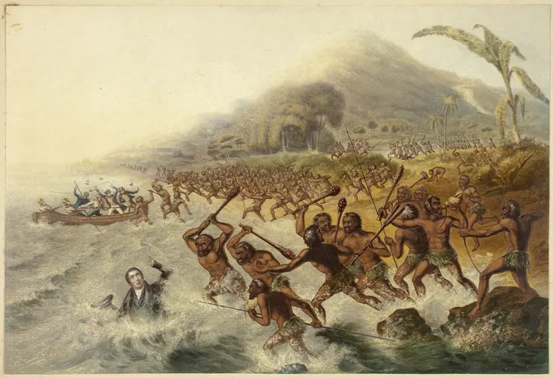 The Massacre of the Lamented Missionary the Rev. J. Williams and Mr. Harris Wall Art by George Baxter - High-Resolution Digital Print