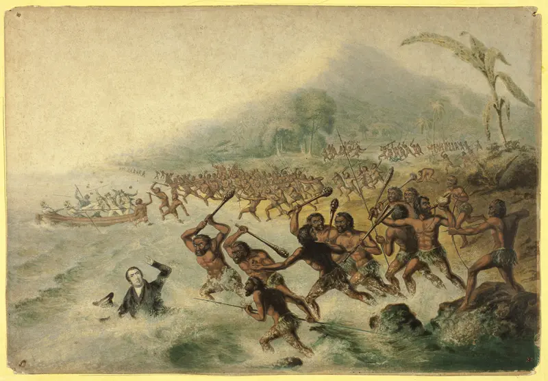 The Massacre of the Lamented Missionary, The Rev. J. Williams and Mr Harris Wall Art by George Baxter - High-Resolution Digital Print