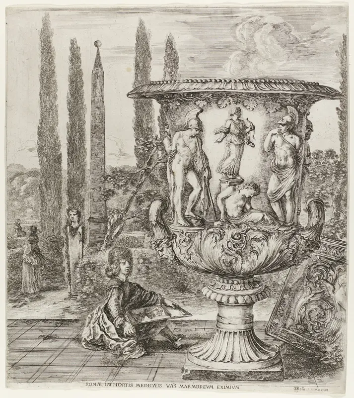 The Medici Vase, plate one from The Six Large Views of Rome and the Campagna Wall Art by Stefano della Bella - High-Resolution Digital Print