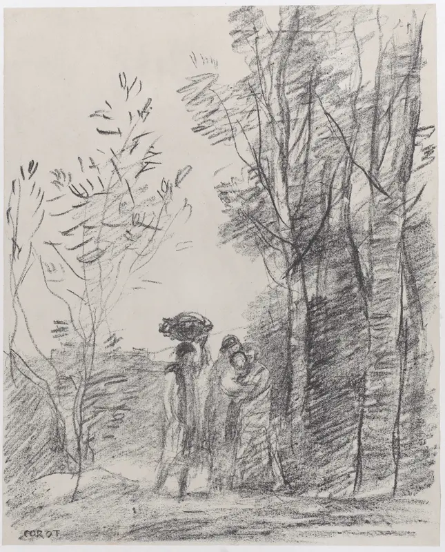 The Meeting in the Grove (La Rencontre au bosquet) Wall Art by Camille Corot - High-Resolution Digital Print