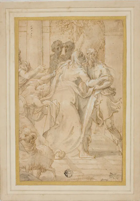 The Meeting of Joachim and Anna at the Golden Gate Wall Art by Girolamo Mazzola Bedoli - High-Resolution Digital Print