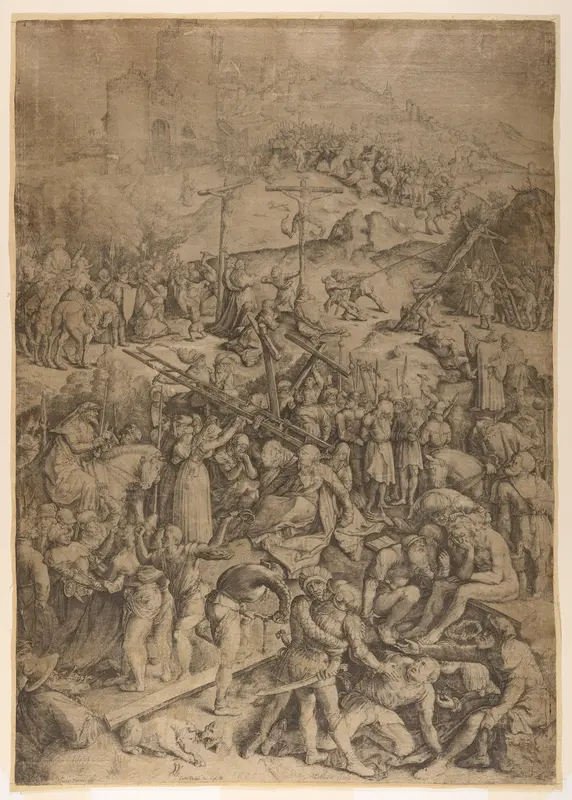 The Mocking, Flagellation, and Crucifixion of Christ Wall Art by Jacob Matham - High-Resolution Digital Print