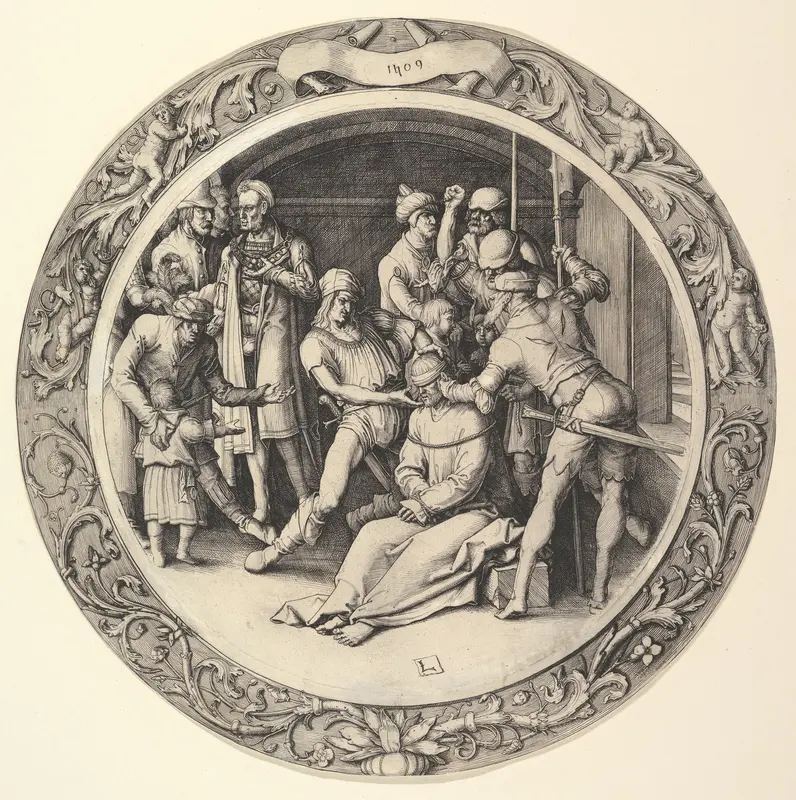 The Mocking of Christ, from the Circular Passion Wall Art by Lucas van Leyden - High-Resolution Digital Print