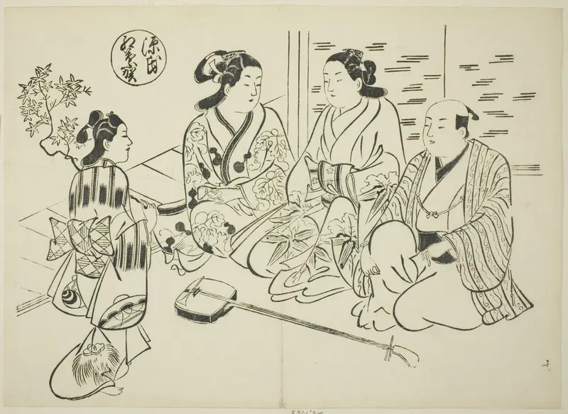 The Momiji-no-ga Chapter from "The Tale of Genji" (Genji Momiji-no-ga), from a series of Genji parodies