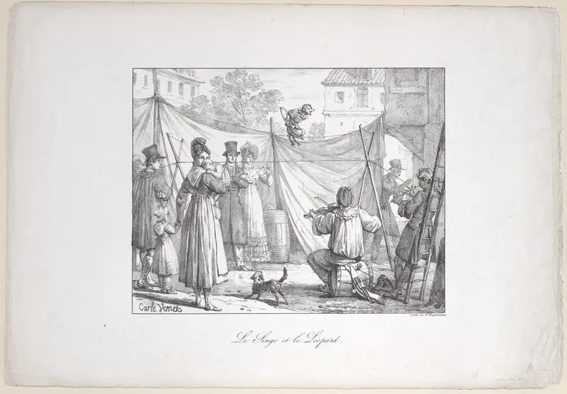 The Monkey and the Leopard (The Monkey) Wall Art by Carle (Antoine Charles Horace) Vernet - High-Resolution Digital Print