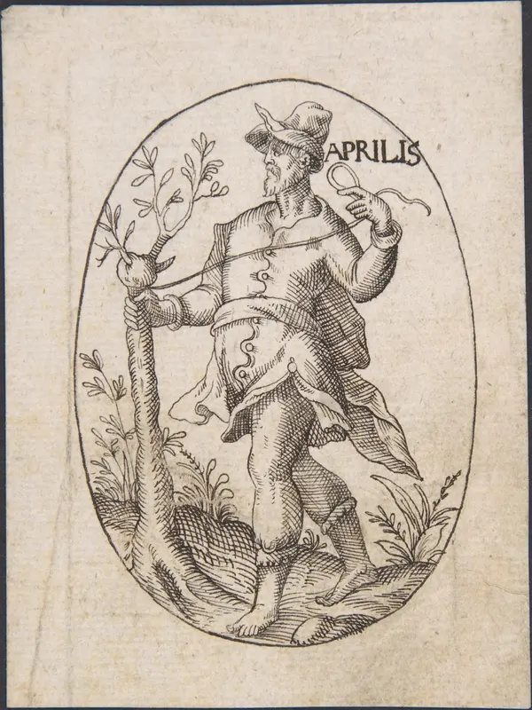 The Month of April: Man Grafting a Branch onto a Tree Wall Art by Erasmus Hornick - High-Resolution Digital Print