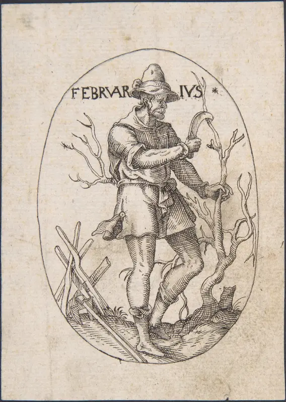 The Month of February: Man Pruning a Tree Wall Art by Erasmus Hornick - High-Resolution Digital Print