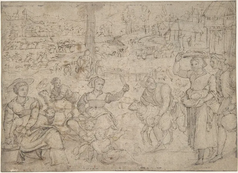 The Month of June, Shearing Sheep (recto); Couples Drinking Wine, The Month of October (verso) Wall Art by Master of the Months of Lucas - High-Resolution Digital Print