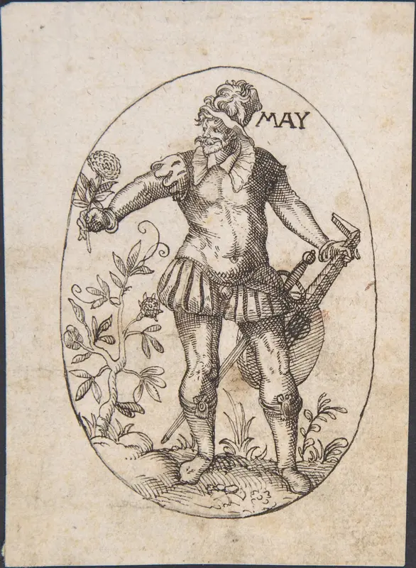 The Month of May: An Elegant Man Holding a Flower and Lute Wall Art by Erasmus Hornick - High-Resolution Digital Print