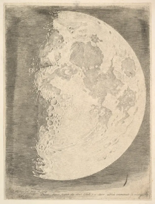 The Moon in its First Quarter Wall Art by Claude Mellan - High-Resolution Digital Print