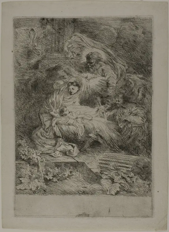 The Nativity with God the Father and Angels Wall Art by Giovanni Benedetto Castiglione - High-Resolution Digital Print